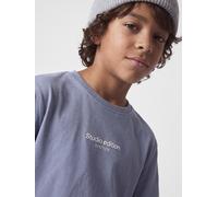 T-Shirt NAME IT "NKMBRODY SS NREG TOP NOOS", Jungen, Gr. 134/140, blau (ashley blau print:with jet stream print), Jersey, Obermaterial: 100% Baumwolle, bedruckt, unifarben, regular fit hüftlang, Rundh