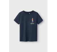 T-Shirt NAME IT "NKMDIO ONEPIECE SS NREG TOP BOX NOOS VDE", Jungen, Gr. 122/128, navy blazer, Jersey, Obermaterial: 100% Baumwolle, bedruckt, unifarben, regular fit hüftlang, Rundhals, abgesteppte Kan