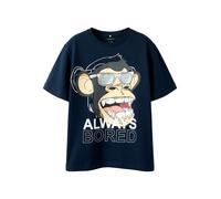 T-Shirt NAME IT "NKMFADDY BOD SS NREG TOP BOX SKY", Jungen, Gr. 122/128, navy blazer, Jersey, Obermaterial: 95% Baumwolle, 5% Elasthan, bedruckt, unifarben, Basic normal, Rundhals, Shirts T-Shirt (708