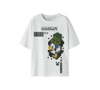 T-Shirt NAME IT "NKMJUN MINECRAFT SS NREG TOPBOX NOOS BIO", Jungen, Gr. 122/128, weiß (hellweiß), Jersey, Obermaterial: 100% Baumwolle, bedruckt, regular fit normal, Rundhals, Shirts T-Shirt, Baumwoll