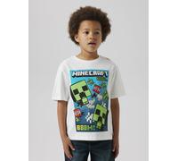 T-Shirt NAME IT "NKMMUS für Jungen mit Minecraft-Print und elastischem Bund", Jungen, Gr. 146 (152), cloud dancer (blank), Jersey, Obermaterial: 95% Baumwolle, 5% Elasthan, bedruckt, regular fit hüftl