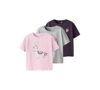 T-Shirt NAME IT "NMFBELINA 3P SS NREG TOP PB", Mädchen, Gr. 92, schwarzberry wine pack:grau melange, tender tuch, Jersey, Obermaterial: 100% Baumwolle, mehrfarbig, normal normal, Rundhals, Shirts T-Sh