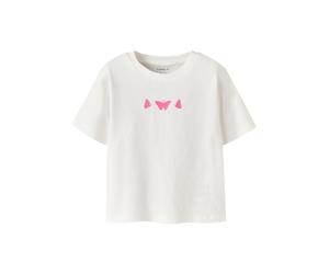 T-Shirt NAME IT "NMFFUTIA SS NREG TOP BOX", Mädchen, Gr. 110, weiß (cloud dancer), Jersey, Obermaterial: 100% Baumwolle, bedruckt, unifarben, normal normal, Rundhals, Shirts T-Shirt (13642565-110) clo