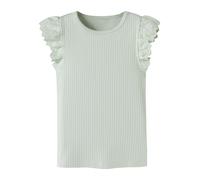 T-Shirt NAME IT "NMFHAVELLE CAP SL TOP", Mädchen, Gr. 110, grün (pale aqua), Jersey, Obermaterial: 95% Baumwolle, 5% Elasthan, unifarben, normal normal, Rundhals, Rüschen, Shirts T-Shirt, Baumwollmisc