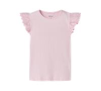 T-Shirt NAME IT "NMFHAVELLE CAP SL TOP", Mädchen, Gr. 116, cradle pink, Jersey, Obermaterial: 95% Baumwolle, 5% Elasthan, unifarben, normal normal, Rundhals, Rüschen, Shirts T-Shirt, Baumwollmischung,