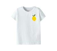 T-Shirt NAME IT "NMFJUANITTA SS TOP BOX", Mädchen, Gr. 110, hellweiß, Jersey, Obermaterial: 95% Baumwolle, 5% Elasthan, gemustert, normal normal, Rundhals, Shirts T-Shirt, Baumwollmischung, normal ges