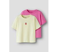 T-Shirt NAME IT "NMFVICTORIA 2P SS NREG TOP", Mädchen, Gr. 98, strawberry moon pack:pear sorbet, Jersey, Obermaterial: 100% Baumwolle, bedruckt, unifarben, Basic normal, Rundhals, Shirts T-Shirt (5358