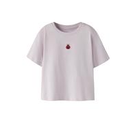 T-Shirt NAME IT "NMFVICTORIA SS NREG TOP", Mädchen, Gr. 122/128, lavender fog detail:ladybug embroidery, Jersey, Obermaterial: 100% Baumwolle, unifarben, Basic normal, Rundhals, Shirts T-Shirt (858793