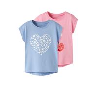 T-Shirt NAME IT "NMFVIGEA 2P CAPSL TOP", Mädchen, Gr. 116, pink drink pack:serenity, Jersey, Obermaterial: 100% Baumwolle, bedruckt, regular fit normal, Rundhals, Shirts T-Shirt, Baumwolle, regular fi