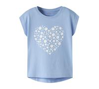 T-Shirt NAME IT "NMFVIGEA CAPSL TOP", Mädchen, Gr. 116, serenity print:flower heart, Jersey, Obermaterial: 100% Baumwolle, bedruckt, normal normal, Rundhals, angeschnitten, Shirts T-Shirt, Baumwolle, 
