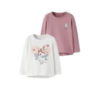 T-Shirt NAME IT "NMFVIX 2P LS TOP", Mädchen, Gr. 104, hellweiß pack:lilas unicorn, Jersey, Obermaterial: 95% Baumwolle, 5% Elasthan, bedruckt, regular fit normal, Rundhals, Shirts T-Shirt, Baumwollmis