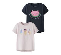 T-Shirt NAME IT "NMFVIX 2P SS TOP", Mädchen, Gr. 110, navy blazer pack:cradle pink, Jersey, Obermaterial: 95% Baumwolle, 5% Elasthan, bedruckt, normal normal, Rundhals, Shirts T-Shirt, Baumwollmischun