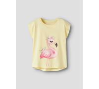 T-Shirt NAME IT "NMFVOTIA CAPSL TOP", Mädchen, Gr. 104, double cream print:flamingo, Jersey, Obermaterial: 100% Baumwolle, bedruckt, loose fit normal, Rundhals, Shirts T-Shirt, Baumwolle, loose fit (2