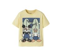 T-Shirt NAME IT "NMMART MICKEY SS NREG TOP BOX WDI", Mädchen, Gr. 92, gelb (double cream), Jersey, Obermaterial: 95% Baumwolle, 5% Elasthan, bedruckt, regular fit normal, Rundhals, Shirts T-Shirt, Bau