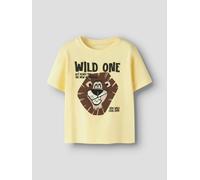 T-Shirt NAME IT "NMMHARLY SS NREG TOP BOX", Mädchen, Gr. 98, double cream, Jersey, Obermaterial: 95% Baumwolle, 5% Elasthan, bedruckt, regular fit normal, Rundhals, Shirts T-Shirt, Baumwollmischung, r