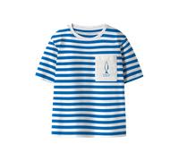 T-Shirt NAME IT "NMMJESPER SS NREG TOP BOX PB", Jungen, Gr. 116, nautical blau, Jersey, Obermaterial: 100% Baumwolle, geringelt, gestreift, normal, Rundhals, Shirts T-Shirt (77788744-116) nautical bla