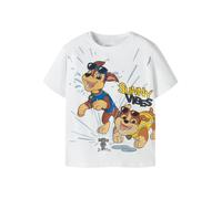 T-Shirt NAME IT "NMMMACAS PAW SS NREG TOP CPLG", Jungen, Gr. 104, hellweiß, Jersey, Obermaterial: 95% Baumwolle, 5% Elasthan, bedruckt, regular fit normal, Rundhals, Shirts T-Shirt, Baumwollmischung,