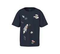 T-Shirt NAME IT "NMMVILIAN SS NREG TOP", Jungen, Gr. 110, navy blazer print:space bear, Jersey, Obermaterial: 100% Baumwolle, bedruckt, unifarben, normal normal, Rundhals, Shirts T-Shirt (93154329-110