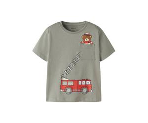 T-Shirt NAME IT "NMMVILIAN SS NREG TOP", Jungen, Gr. 122/128, shadow print:fire bear, Jersey, Obermaterial: 100% Baumwolle, bedruckt, unifarben, normal normal, Rundhals, Shirts T-Shirt (57949440-122)