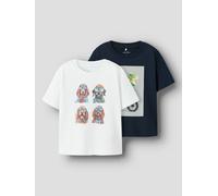 T-Shirt NAME IT "NMMVOTO 2P SS NREG TOP", Jungen, Gr. 116, hellweiß pack:navy blazer, dino bike, Jersey, Obermaterial: 100% Baumwolle, bedruckt, unifarben, regular fit normal, Rundhals, Shirts T-Shirt