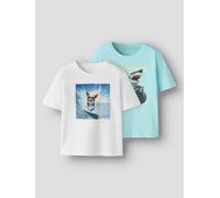 T-Shirt NAME IT "NMMVOTO 2P SS NREG TOP", Mädchen, Gr. 116, hellweiß pack:limpet shell, Jersey, Obermaterial: 100% Baumwolle, bedruckt, regular fit normal, Rundhals, Shirts T-Shirt, Baumwolle, regular