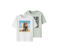 T-Shirt NAME IT "NMMVOTO 2P SS NREG TOP", Mädchen, Gr. 116, pale aqua pack:hellweiß, Jersey, Obermaterial: 100% Baumwolle, bedruckt, regular fit normal, Rundhals, Shirts T-Shirt, Baumwolle, regular fi