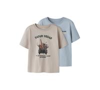 T-Shirt NAME IT "NMMVOTO 2P SS NREG TOP", Mädchen, Gr. 92, chateau gray pack:blau fog, Jersey, Obermaterial: 100% Baumwolle, bedruckt, regular fit normal, Rundhals, Shirts T-Shirt, Baumwolle, regular 