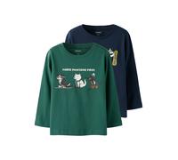 Langarmshirt NAME IT "NMMVUX 2P LS TOP", Jungen, Gr. 110, grün (bistro grün pack:navy blazer snowboard beast), Jersey, Obermaterial: 95% Baumwolle, 5% Elasthan, bedruckt, regular fit normal, Rundhals,