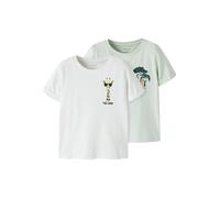 T-Shirt NAME IT "NMMVUX 2P SS TOP", Mädchen, Gr. 110, weiß (pale aqua pack:hellweiß), Jersey, Obermaterial: 95% Baumwolle, 5% Elasthan, bedruckt, normal normal, Rundhals, Shirts T-Shirt, Baumwollmisch