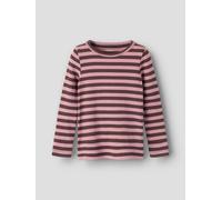 T-Shirt NAME IT "NMNBANIO LS XSL TOP NOOS", Mädchen, Gr. 98, french roast stripes:lilas, Jersey, Obermaterial: 57% Baumwolle, 38% Modal, 5% Elasthan, gestreift, slim fit normal, Rundhals, Shirts T-Shi