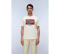 T-Shirt NAPAPIJRI "S-FLAG TIKI SS BLACK BEAUTY", Herren, Gr. L, weiß whisper, Obermaterial: 100% Baumwolle, normal, Rundhals, Shirts T-Shirt, mit Rundhalsausschnitt, aus Baumwolle, T-Shirt-Schnitt, no