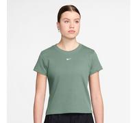 T-Shirt NIKE SPORTSWEAR "Nike Sportswear Women's Tight Ribbed Short-Sleeve T-Shirt", Damen, Gr. L, steam, Feinripp, Obermaterial: 94% Baumwolle, 6% Elasthan, unifarben, figurumspielend hüftlang, Rundh