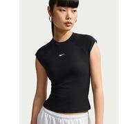 T-Shirt NIKE SPORTSWEAR "W NSW CHILL KNIT RIB SS TOP", Damen, Gr. XL, schwarz, weiß, Obermaterial: 59% Polyester, 31% Lyocell, 10% Elasthan, normal, Rundhals, Shirts T-Shirt, Ripp-Optik, in normaler L