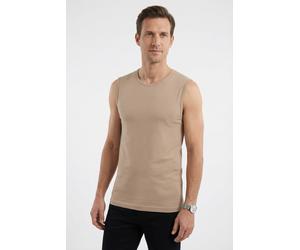 T-Shirt OLYMP "Casual", Herren, Gr. L, beige, Obermaterial: 94% Baumwolle, 6% Elasthan, unifarben, Basic, schmal, Rundhals, eingefasste Kante, Shirts T-Shirt, Rundhalsausschnitt, Ideal zum Unterziehen