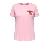 T-Shirt ONLY CARMAKOMA "CARADDISON LIFE S/S O-NECK REG TEE JRS", Damen, Gr. M, romance rose print:strawberry dream, Jersey, Obermaterial: 100% Baumwolle, bedruckt, regular fit normal, Rundhals, Shirts