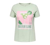 T-Shirt ONLY CARMAKOMA "CARADDISON LIFE S/S O-NECK REG TEE JRS", Damen, Gr. S, grün print:fresh me, Jersey, Obermaterial: 100% Baumwolle, bedruckt, regular fit normal, Rundhals, Shirts T-Shirt (505421