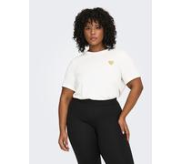 T-Shirt ONLY CARMAKOMA "CARKITA LIFE S/S LOGO TOP JRS NOOS", Jungen, Gr. L, cloud dancer print:gold glitter heart, Jersey, Obermaterial: 100% Baumwolle, bedruckt, regular fit normal, Rundhals, Shirts