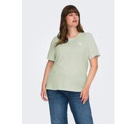 T-Shirt ONLY CARMAKOMA "CARKITA LIFE S/S LOGO TOP JRS NOOS", Jungen, Gr. S, grün l print:silber glitter heart, Jersey, Obermaterial: 100% Baumwolle, bedruckt, regular fit normal, Rundhals, Shirts T-Sh