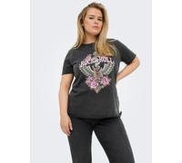 T-Shirt ONLY CARMAKOMA "CARLUCY LIFE REG S/S TOP JRS NOOS", Damen, Gr. L, schwarz (schwarz print:rock), Jersey, Obermaterial: 100% Baumwolle, bedruckt, regular fit normal, Rundhals, Shirts T-Shirt (53
