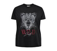 T-Shirt ONLY CARMAKOMA "CARLUCY LIFE REG S/S TOP JRS NOOS", Damen, Gr. M, schwarz print:wild soul leo, Jersey, Obermaterial: 100% Baumwolle, bedruckt, regular fit normal, Rundhals, Shirts T-Shirt, Bau