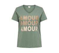 T-Shirt ONLY CARMAKOMA "CARMAE LIFE S/S V-NECK REG TEE JRS", Damen, Gr. M, grün (laurel wreath print:amour), Jersey, Obermaterial: 100% Baumwolle, bedruckt, regular fit normal, V-Ausschnitt, Shirts T-