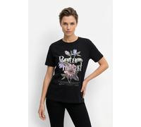 T-Shirt ONLY CARMAKOMA "CARPAYTON SS O-NECK JEANS TEE JRS", Damen, Gr. M, schwarz (schwarz print:botanical), Jersey, Obermaterial: 50% Polyester, 38% Baumwolle, 12% Viskose, bedruckt, regular fit norm