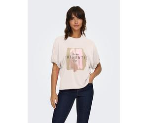 T-Shirt ONLY "ONLFREE LIFE S/S FOLD-UP TOP BOX JRS", Damen, Gr. L, pumice stone print:free authentic, Jersey, Obermaterial: 70% Modal, 30% Polyester, bedruckt, regular fit normal, Rundhals, Shirts T-S
