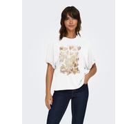 T-Shirt ONLY "ONLFREE LIFE S/S FOLD-UP TOP BOX JRS", Damen, Gr. L, weiß (cloud dancer print:free hearts), Jersey, Obermaterial: 70% Modal, 30% Polyester, bedruckt, regular fit normal, Rundhals, Shirts
