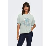 T-Shirt ONLY "ONLFREE LIFE S/S FOLD-UP TOP BOX JRS", Damen, Gr. S, jadeite print:free imperfect, Jersey, Obermaterial: 70% Modal, 30% Polyester, bedruckt, regular fit normal, Rundhals, Shirts T-Shirt,