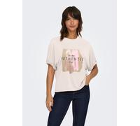 T-Shirt ONLY "ONLFREE LIFE S/S FOLD-UP TOP BOX JRS", Damen, Gr. S, pumice stone print:free authentic, Jersey, Obermaterial: 70% Modal, 30% Polyester, bedruckt, regular fit normal, Rundhals, Shirts T-S