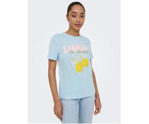 T-Shirt ONLY "ONLKITA S/S PEARL TOP BOX JRS", Damen, Gr. L, winter sky print:limoni de amalfi, Jersey, Obermaterial: 100% Baumwolle, bedruckt, regular fit normal, Rundhals, Shirts T-Shirt, Baumwolle,