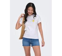T-Shirt ONLY "ONLKITA S/S PEARL TOP BOX JRS", Damen, Gr. S, hellweiß print:sapore di limone front, back, Jersey, Obermaterial: 100% Baumwolle, bedruckt, regular fit normal, Rundhals, Shirts T-Shirt, B