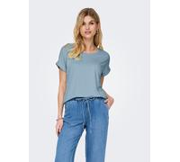 T-Shirt ONLY "ONLMOSTER - Kurzarmshirt mit Aufschlag und klassischem Look", Damen, Gr. L, celestial blau, Jersey, Obermaterial: 75% Viskose, 20% Polyester, 5% Elasthan, unifarben, regular fit normal,
