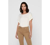 T-Shirt ONLY "ONLMOSTER - Kurzarmshirt mit Aufschlag und klassischem Look", Damen, Gr. L, weiß (antique weiß), Jersey, Obermaterial: 75% Viskose, 20% Polyester, 5% Elasthan, unifarben, regular fit nor